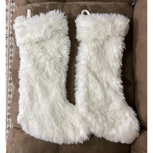 cupcakes & cashmere Other - Cupcakes & Cashmere Christmas Stockings Set of 2 White Fuzzy